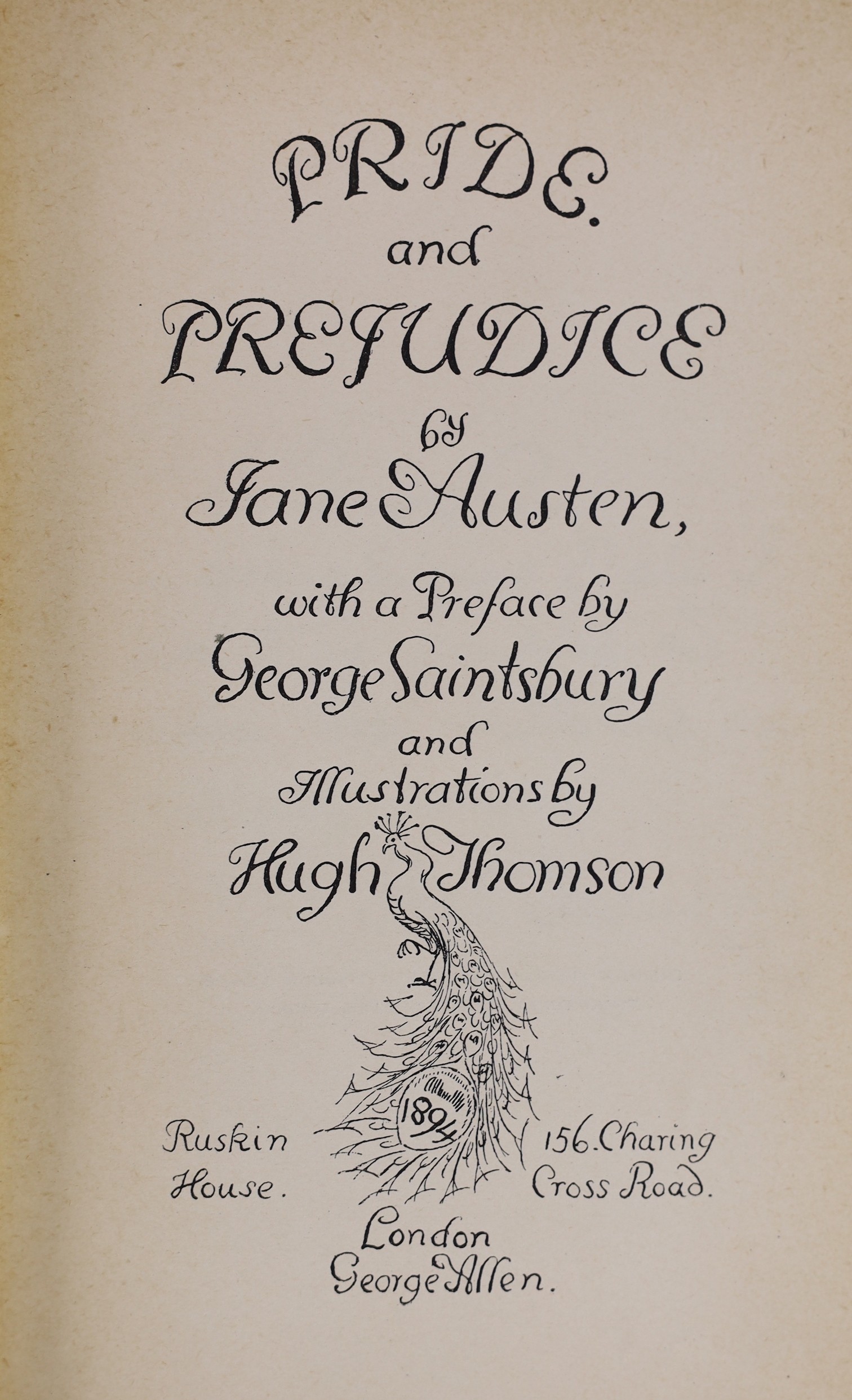 Austen, Jane - Pride and Prejudice, illustrated by Hugh Thomson, the “Peacock edition’’, 8vo, original cloth gilt, George Allen, London, 1894